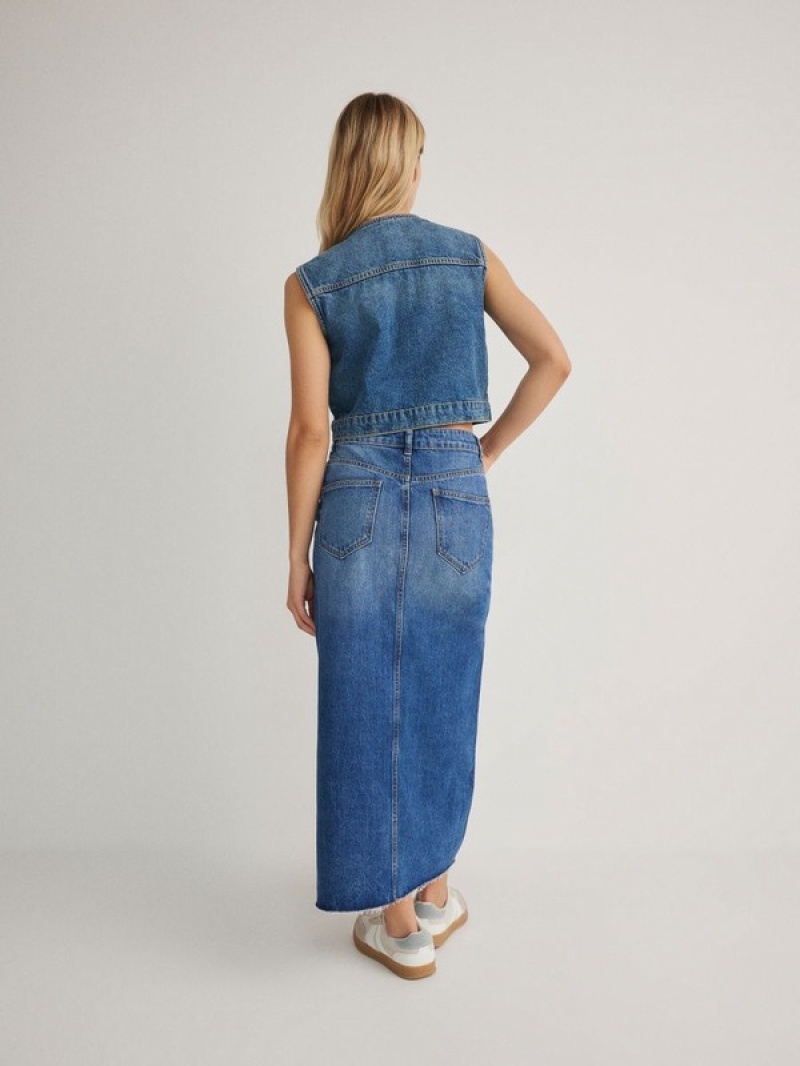 Reserved Denim Midi Röcke Damen Blau | 8734-HFAJM