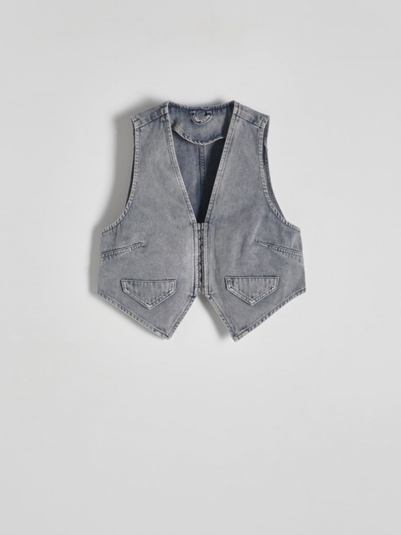 Reserved Denimwash Effect Weste Damen Grau | 5230-LWPGH