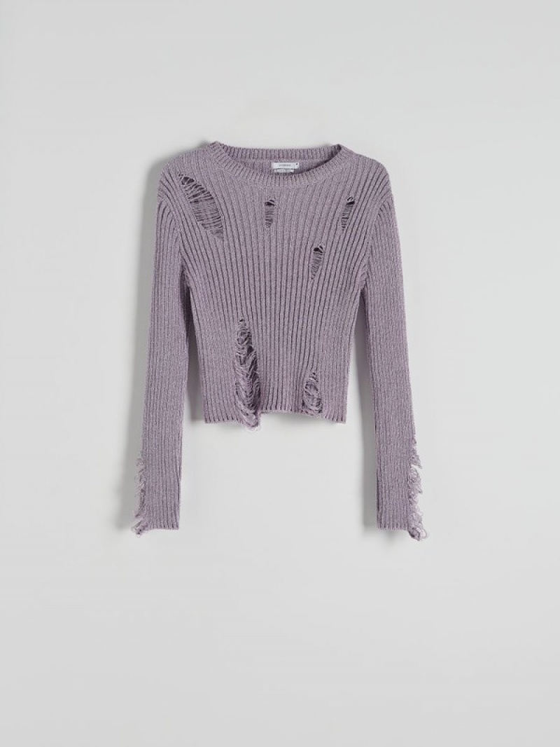 Reserved Distressed Pullover Damen Lavendel | 4269-HIMRC