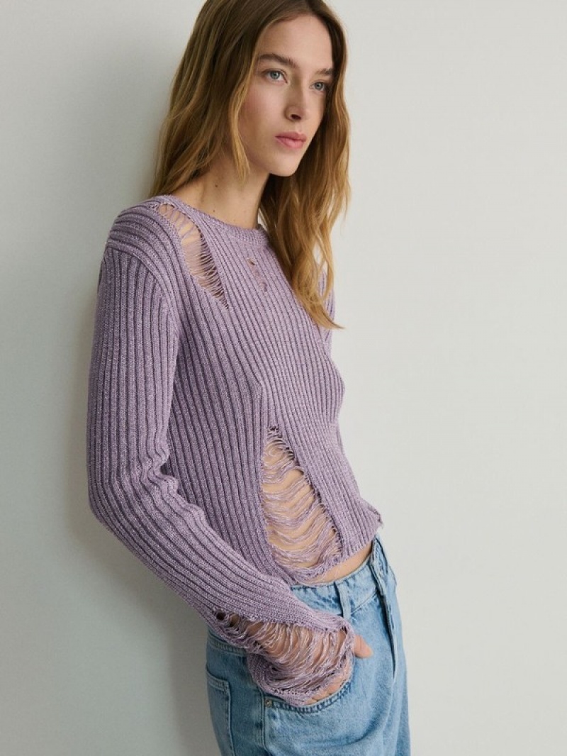 Reserved Distressed Pullover Damen Lavendel | 4269-HIMRC