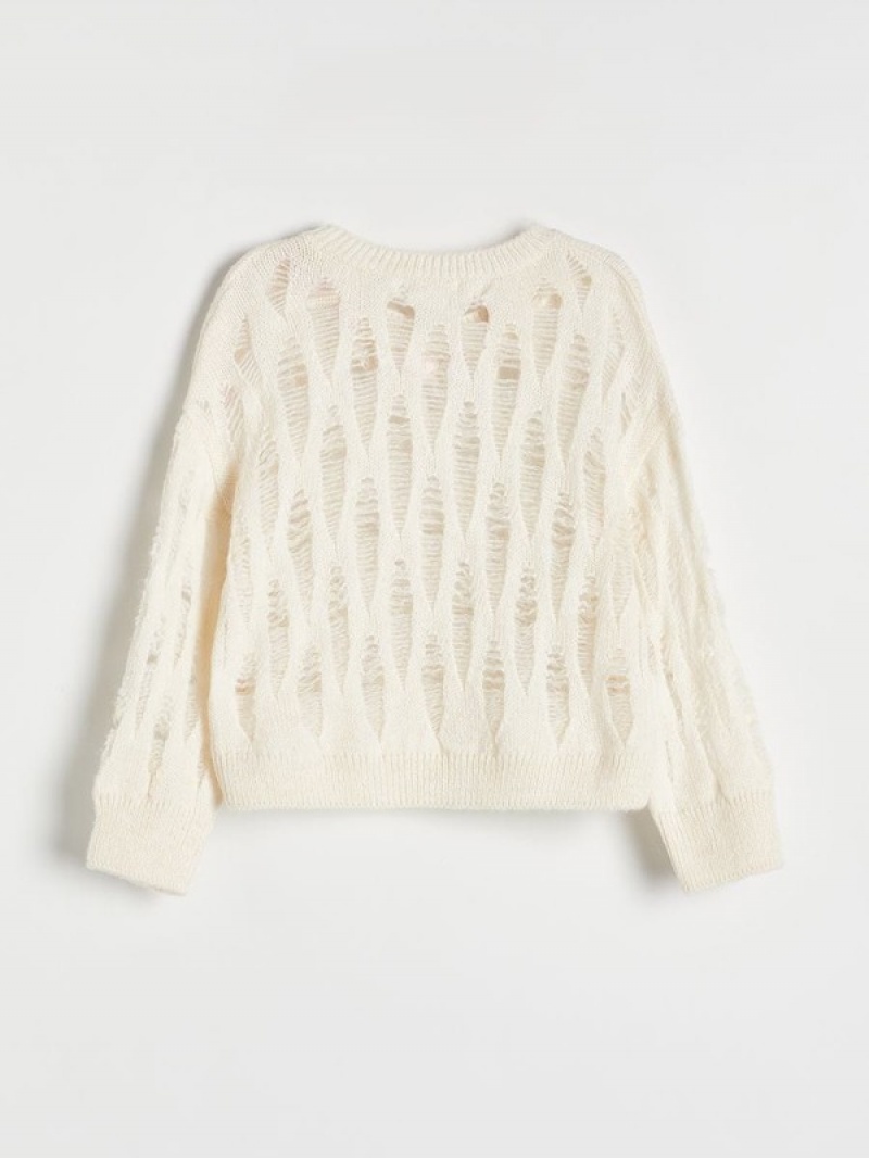 Reserved Distressed Pullover Mädchen Weiß | 0249-MWTUH