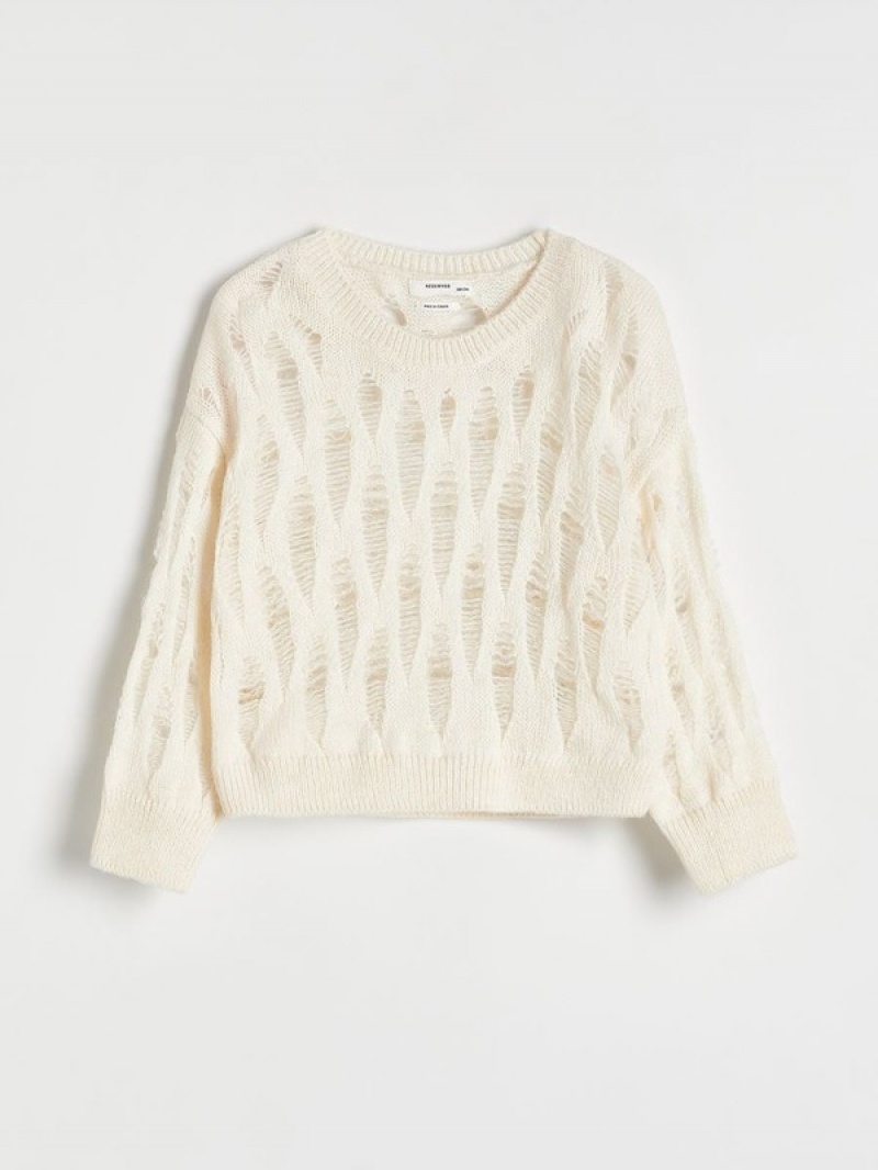 Reserved Distressed Pullover Mädchen Weiß | 0249-MWTUH