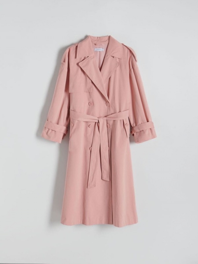 Reserved Double Breasted Oversized Trench Mäntel Damen Rosa | 8765-RSLYA