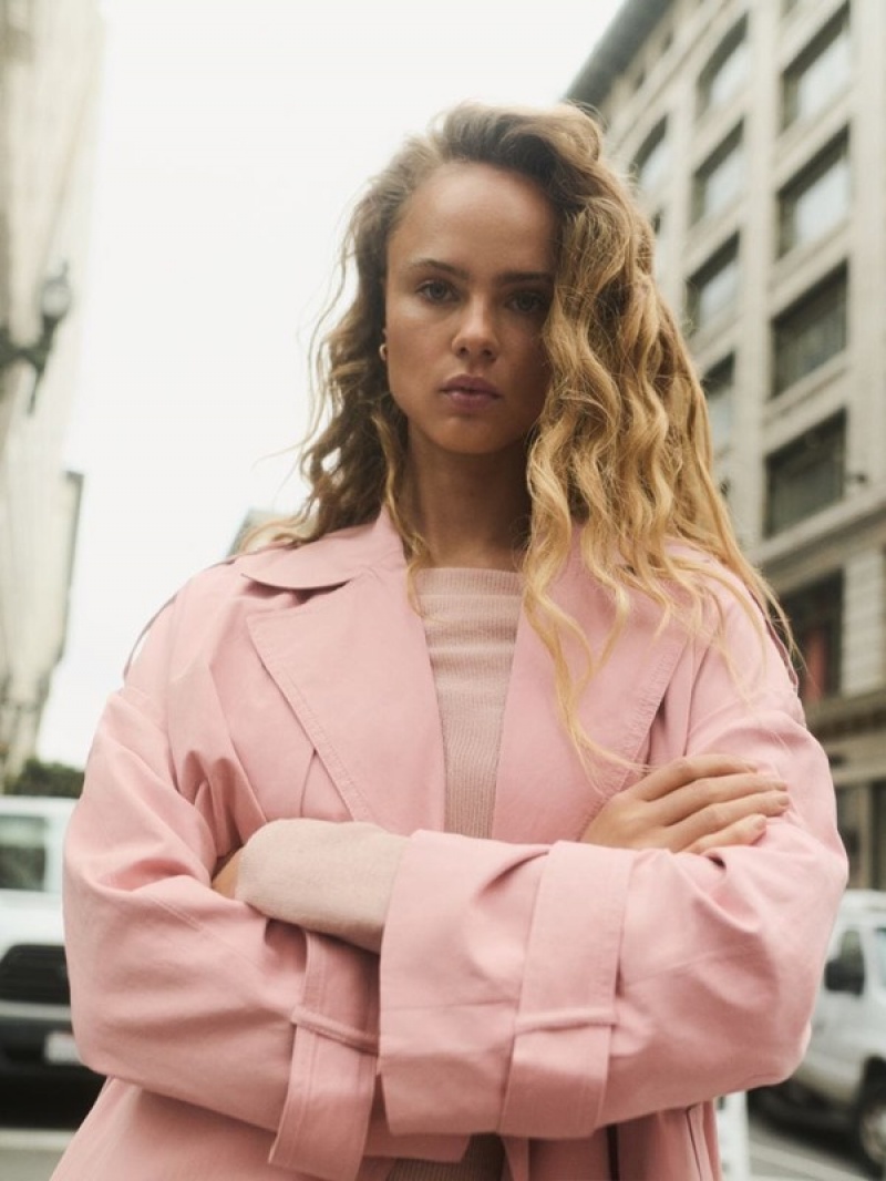 Reserved Double Breasted Oversized Trench Mäntel Damen Rosa | 8765-RSLYA