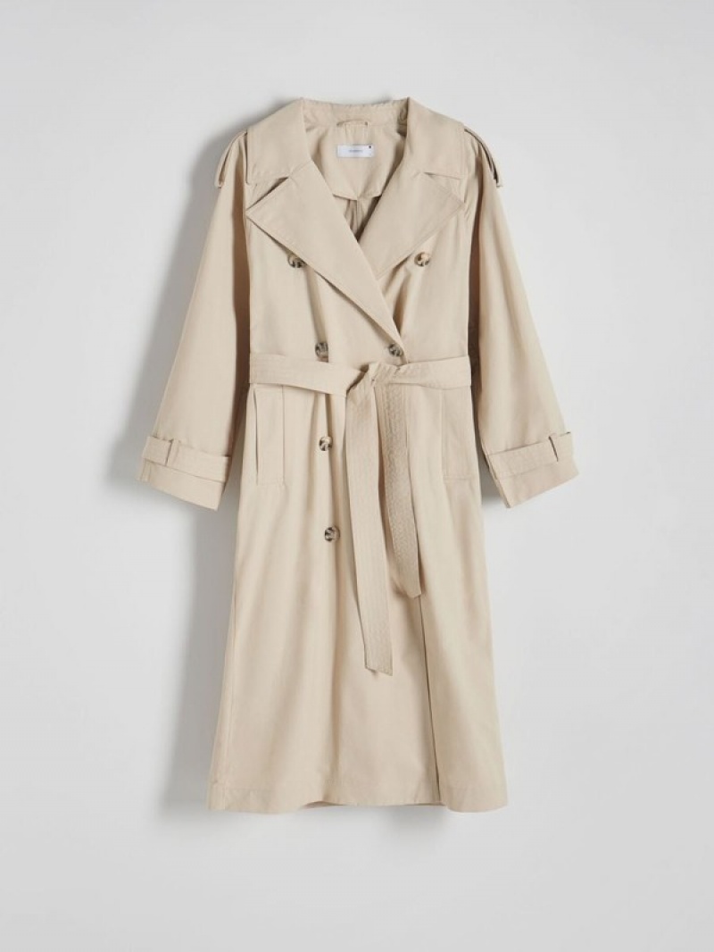 Reserved Double Breasted Oversized Trench Mäntel Damen Beige | 8672-LKJIO