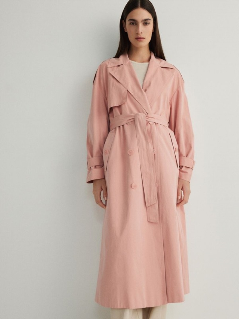 Reserved Double Breasted Oversized Trench Mäntel Damen Rosa | 3582-QOZSW