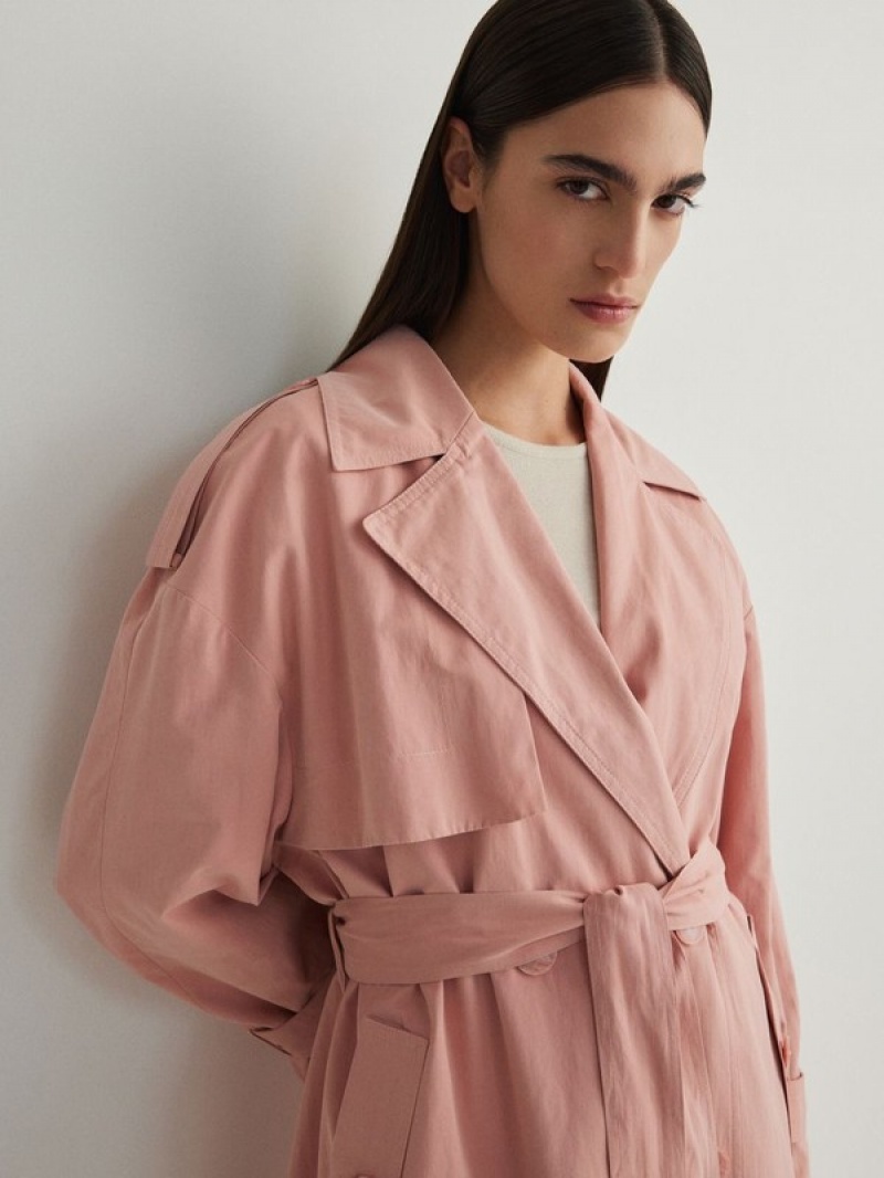 Reserved Double Breasted Oversized Trench Mäntel Damen Rosa | 3582-QOZSW