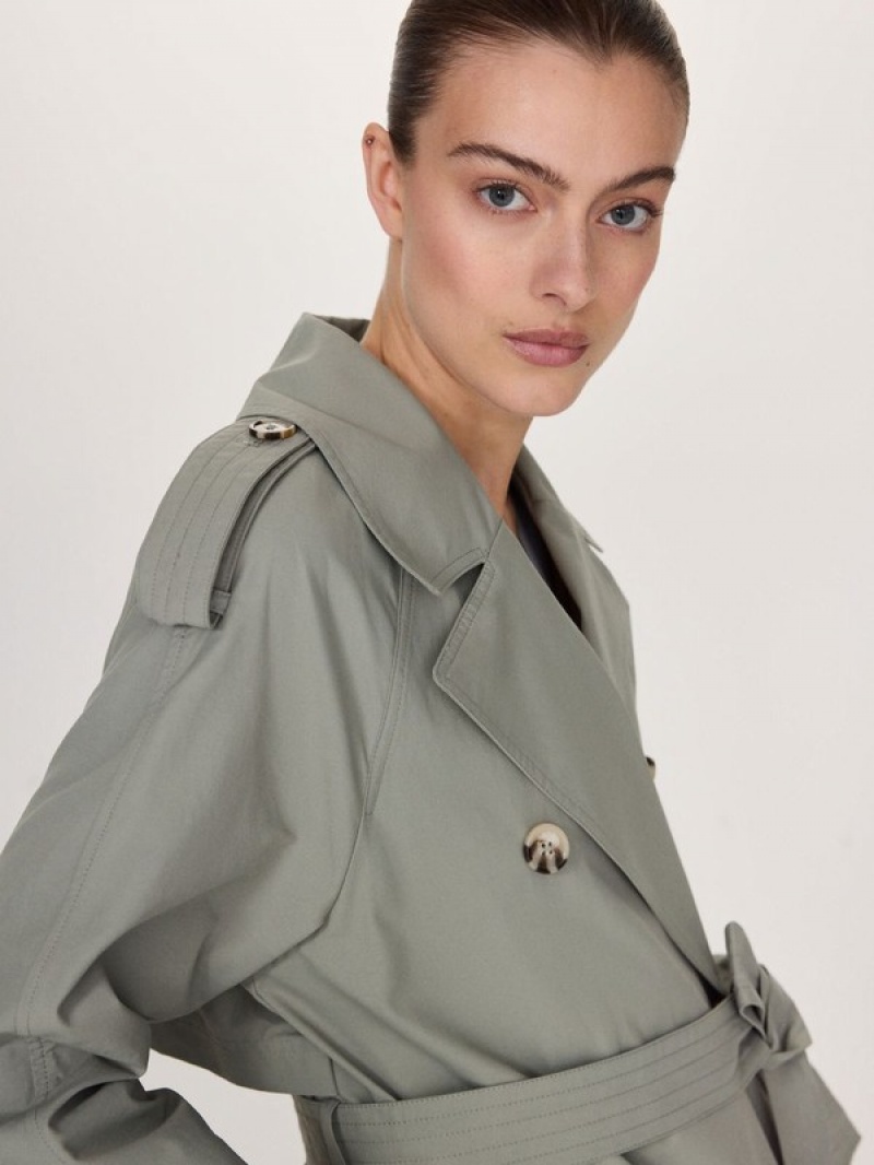 Reserved Double Breasted Oversized Trench Mäntel Damen Grün | 4987-QCLBJ