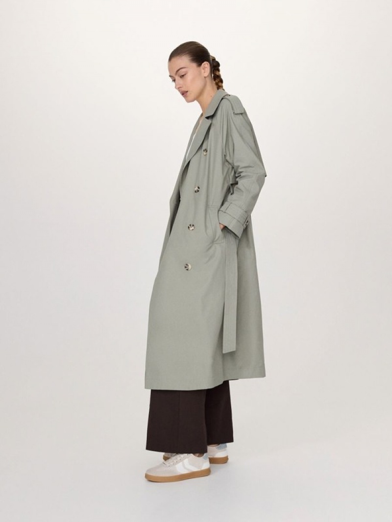 Reserved Double Breasted Oversized Trench Mäntel Damen Grün | 4987-QCLBJ