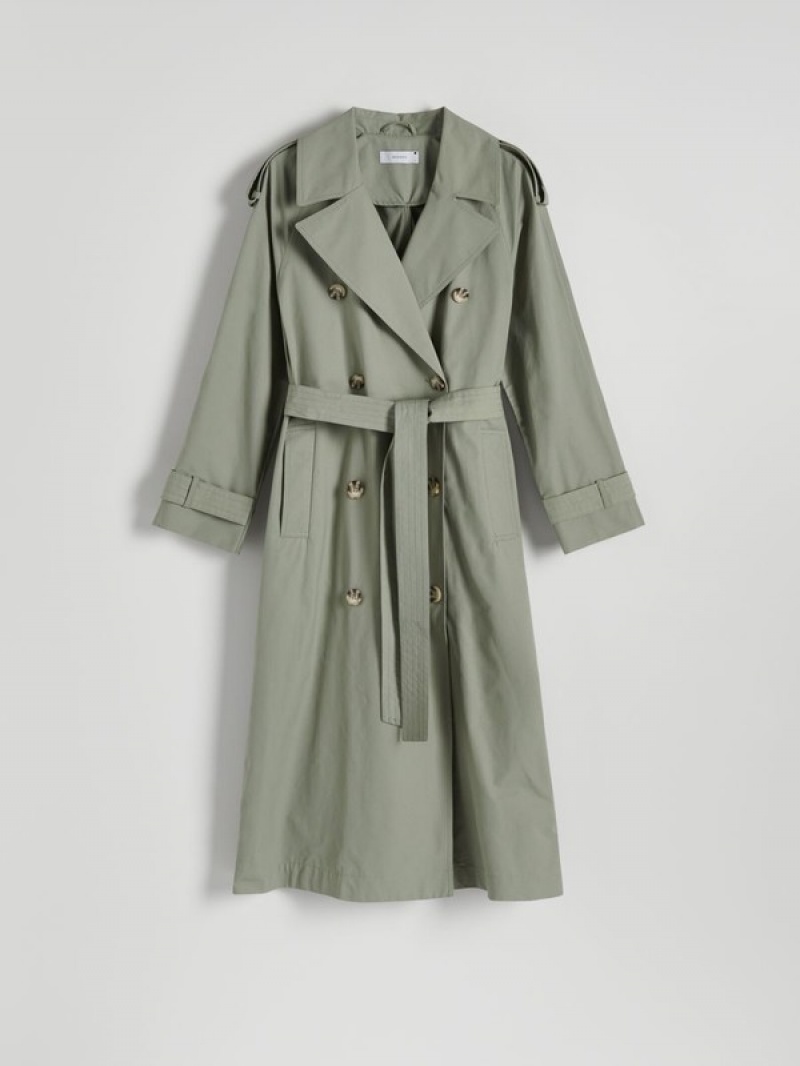 Reserved Double Breasted Oversized Trench Mäntel Damen Grün | 4987-QCLBJ