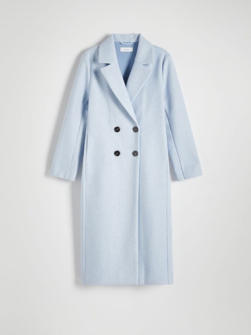 Reserved Double-breasted Mäntel Damen Blau | 3947-ZMTJW