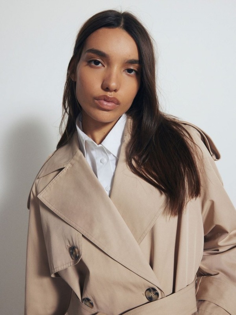 Reserved Double-breasted Trench Mäntel Damen Beige | 6159-ICWFN