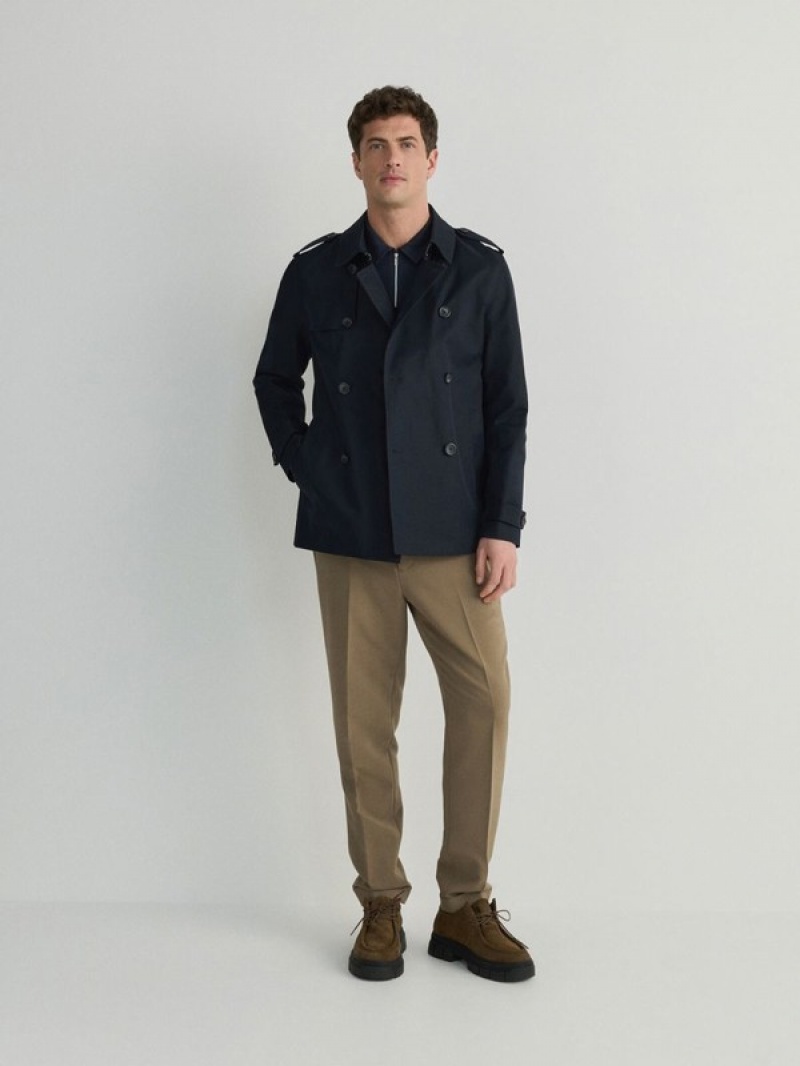 Reserved Double-breasted Trench Mäntel Herren Navy | 1745-EZPCA