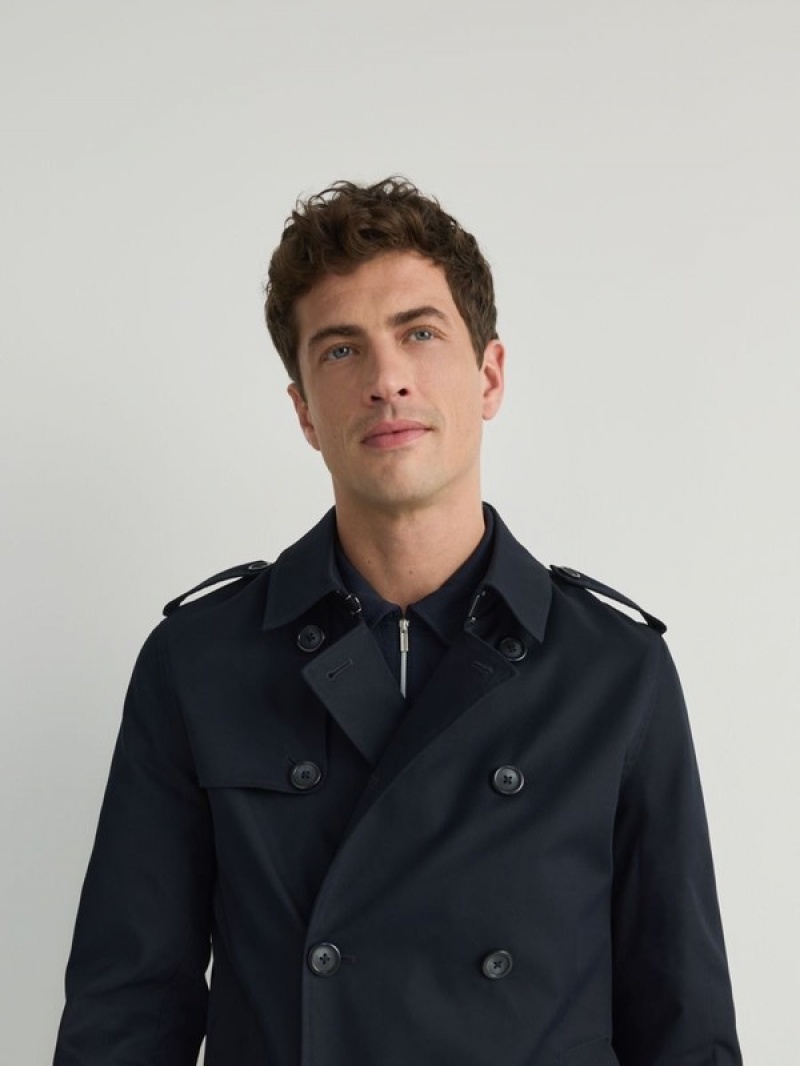 Reserved Double-breasted Trench Mäntel Herren Navy | 1745-EZPCA