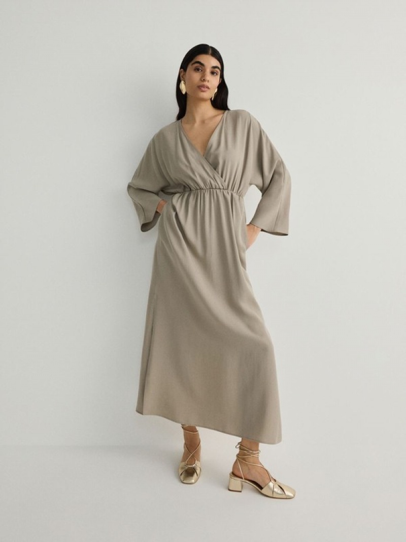 Reserved Eco Aware Lyocell Maxi Kleid Damen Beige | 8510-HIWTM