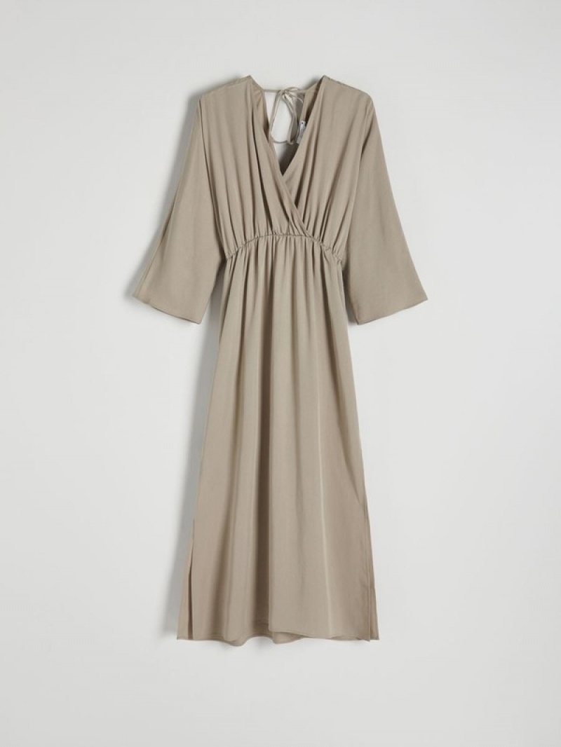 Reserved Eco Aware Lyocell Maxi Kleid Damen Beige | 8510-HIWTM