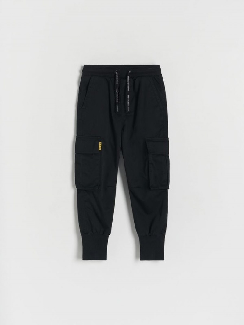 Reserved Fabric Cargo Joggers Hosen Jungen Schwarz | 0719-VSNHK