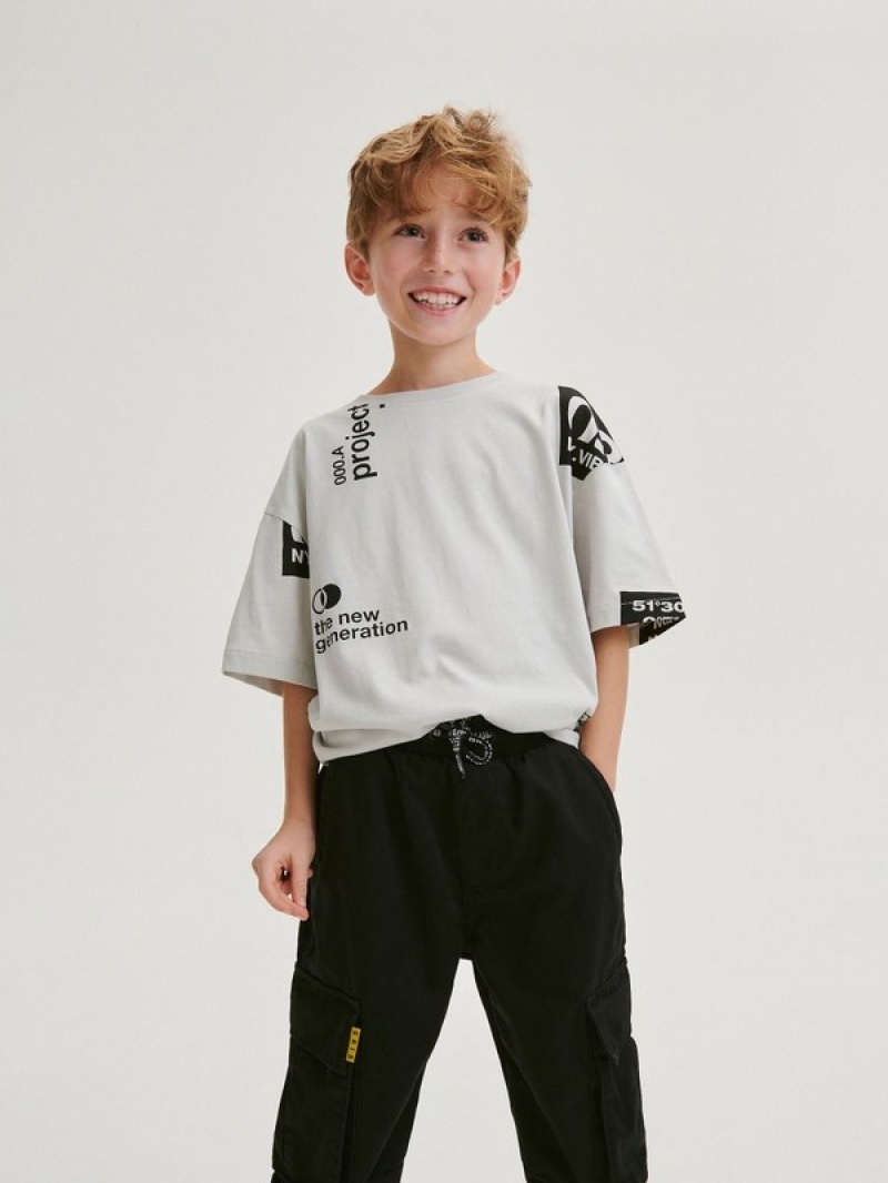 Reserved Fabric Cargo Joggers Hosen Jungen Schwarz | 0719-VSNHK