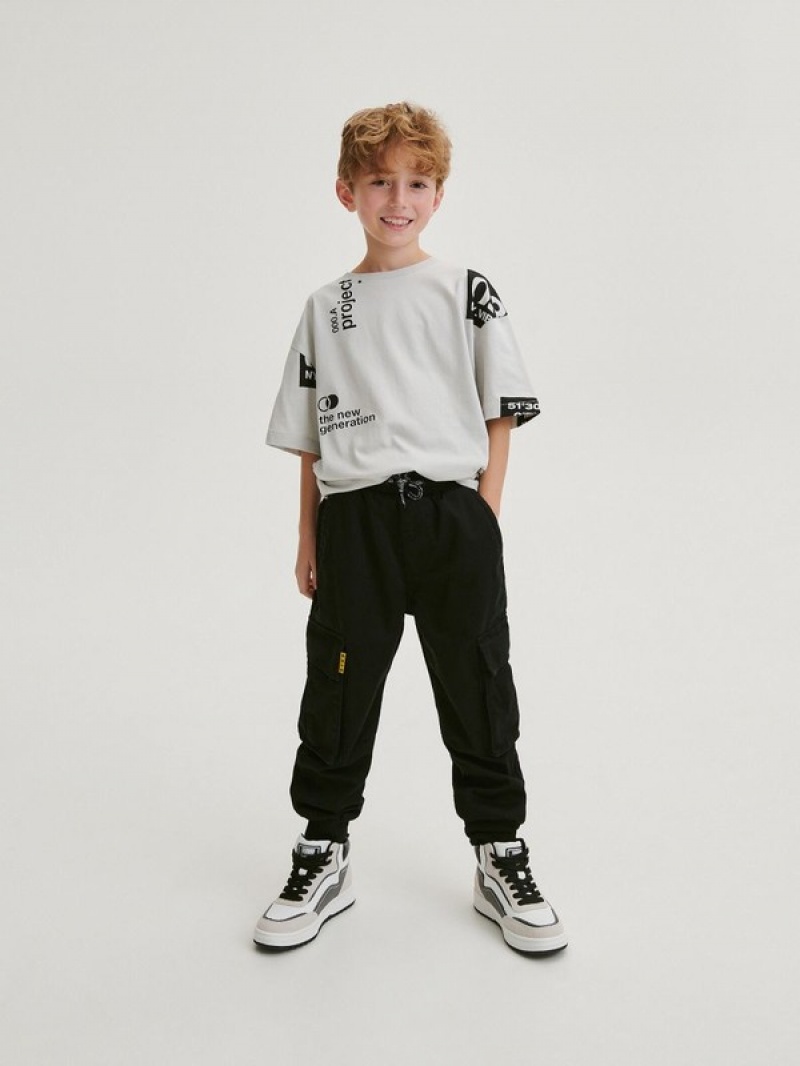 Reserved Fabric Cargo Joggers Hosen Jungen Schwarz | 0719-VSNHK