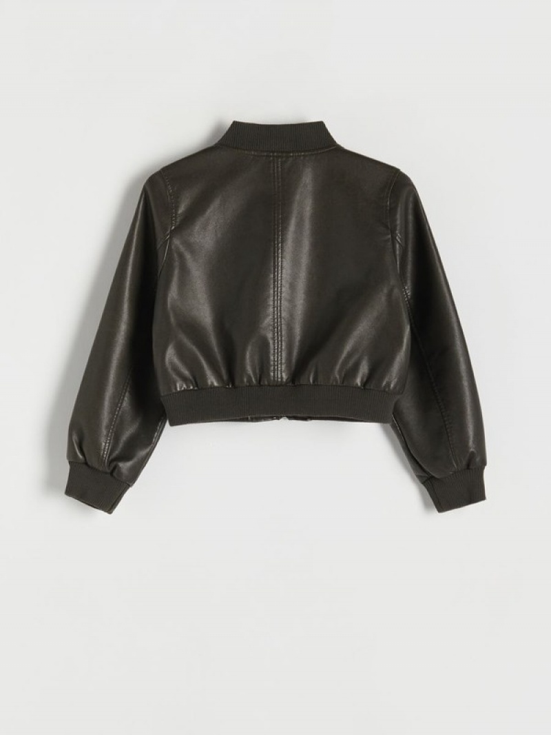 Reserved Faux Leder Bomber Jacken Mädchen Dunkelbraun | 5840-NDUML