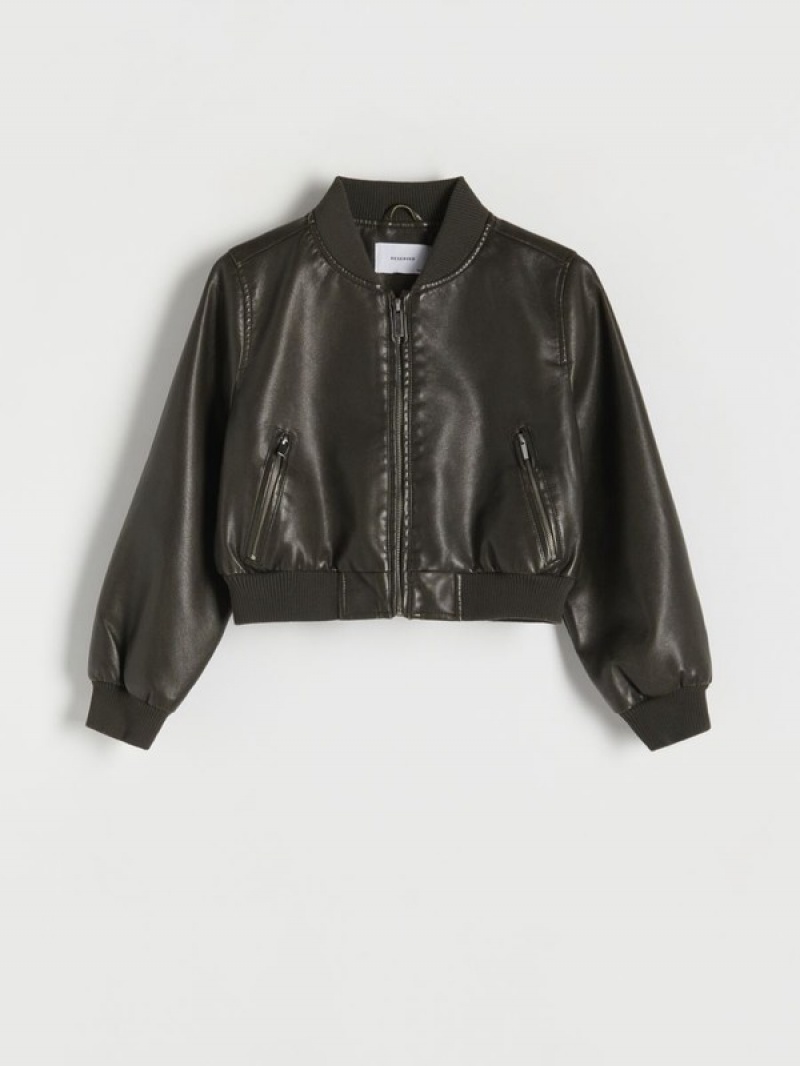 Reserved Faux Leder Bomber Jacken Mädchen Dunkelbraun | 5840-NDUML