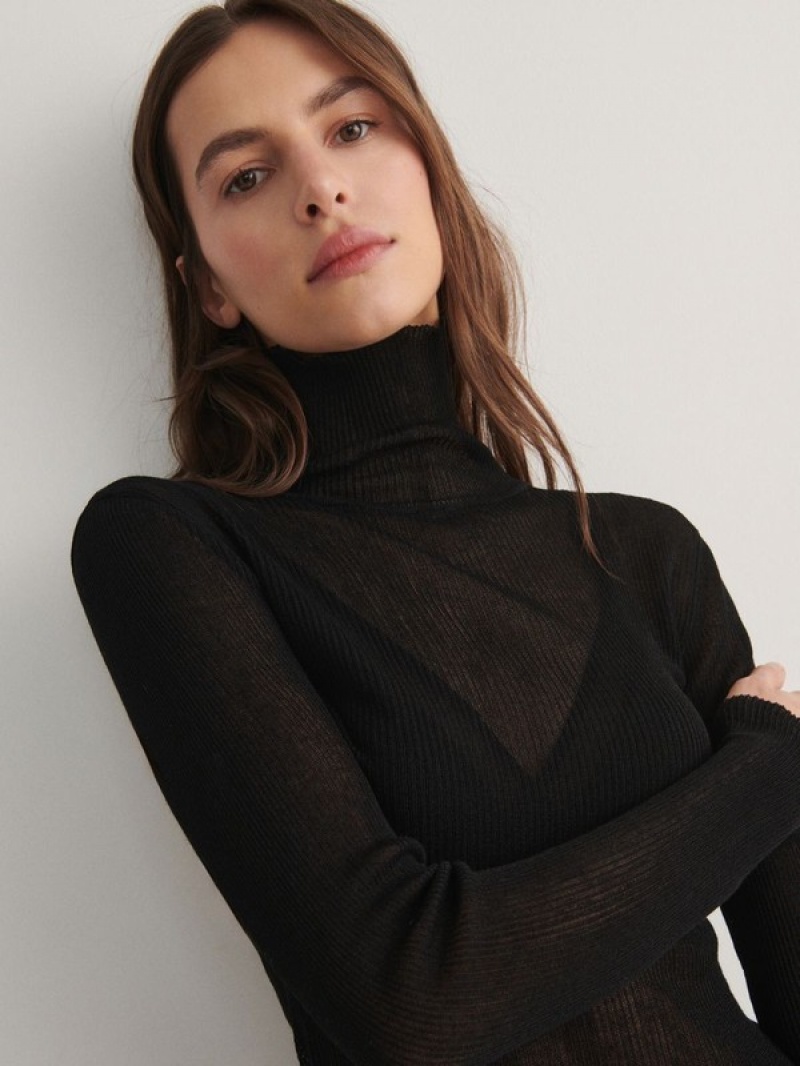 Reserved Fine Rib Knit Turtleneck Pullover Damen Schwarz | 3581-FDSUM