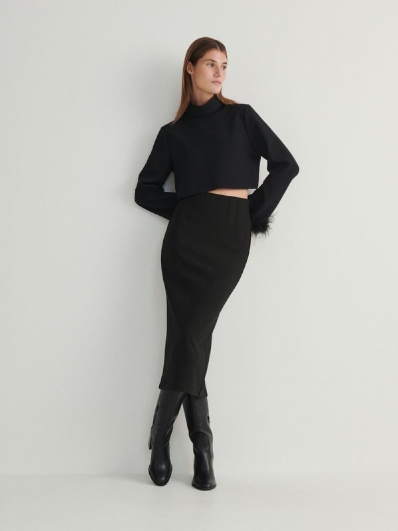 Reserved Fitted Midi Röcke Damen Schwarz | 9367-CJXLR