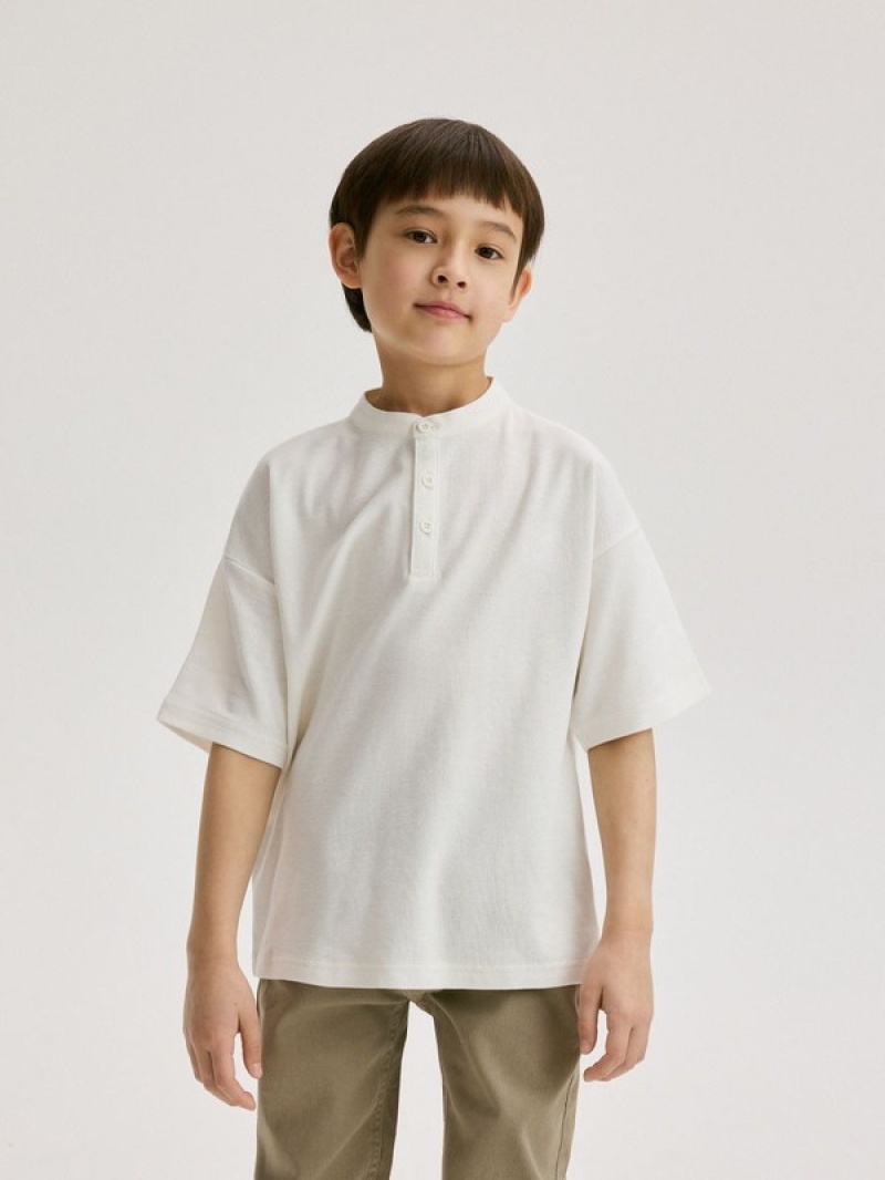 Reserved Henley Baumwoll T-shirts Jungen Weiß | 5367-WKBHU