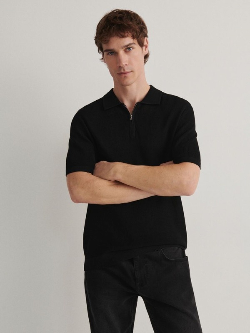 Reserved Jersey Polo Shirts Herren Schwarz | 3542-JCTMA