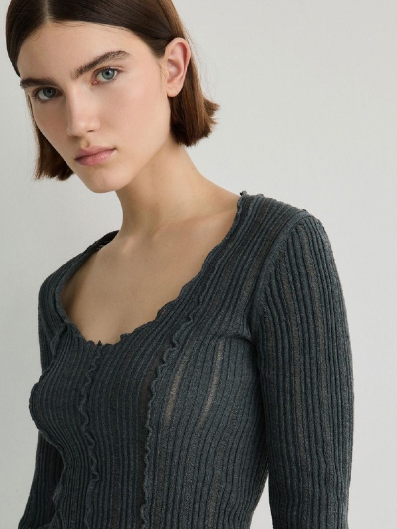 Reserved Jumper In Textured Knit Pullover Damen Dunkelgrau | 6302-AXDGQ