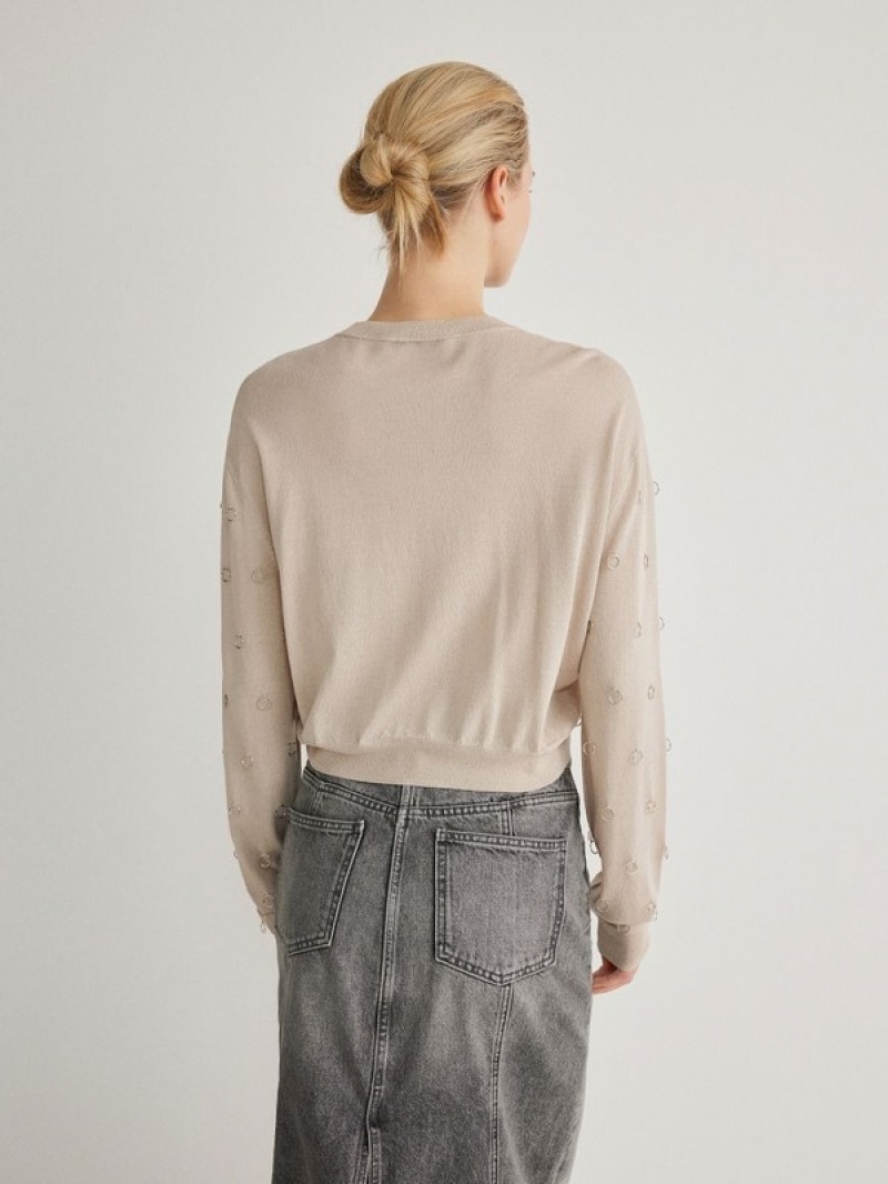 Reserved Jumpermetal Detailing Pullover Damen Beige | 8079-ILPYG