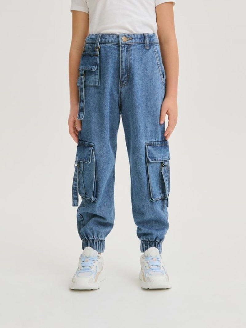 Reserved Klassische Denim Joggers Jeans Mädchen Blau | 5821-BFCDS