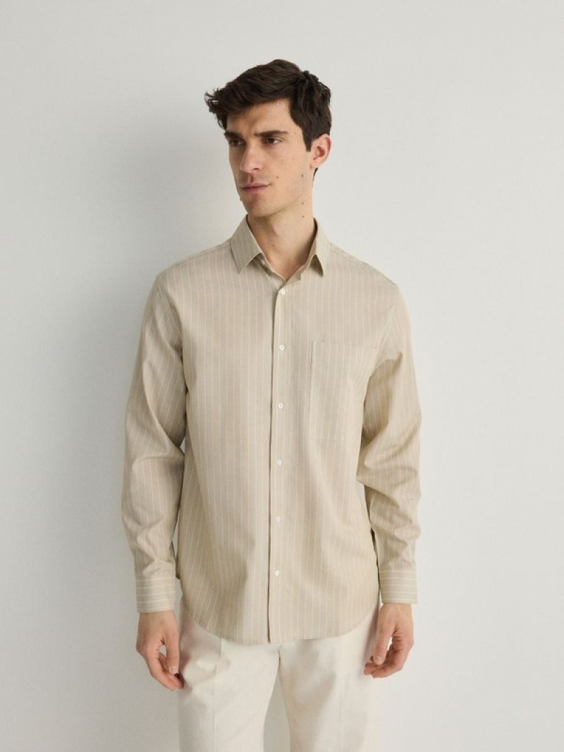 Reserved Kompfort Fit Stripe Hemd Herren Beige | 4298-KPTIQ