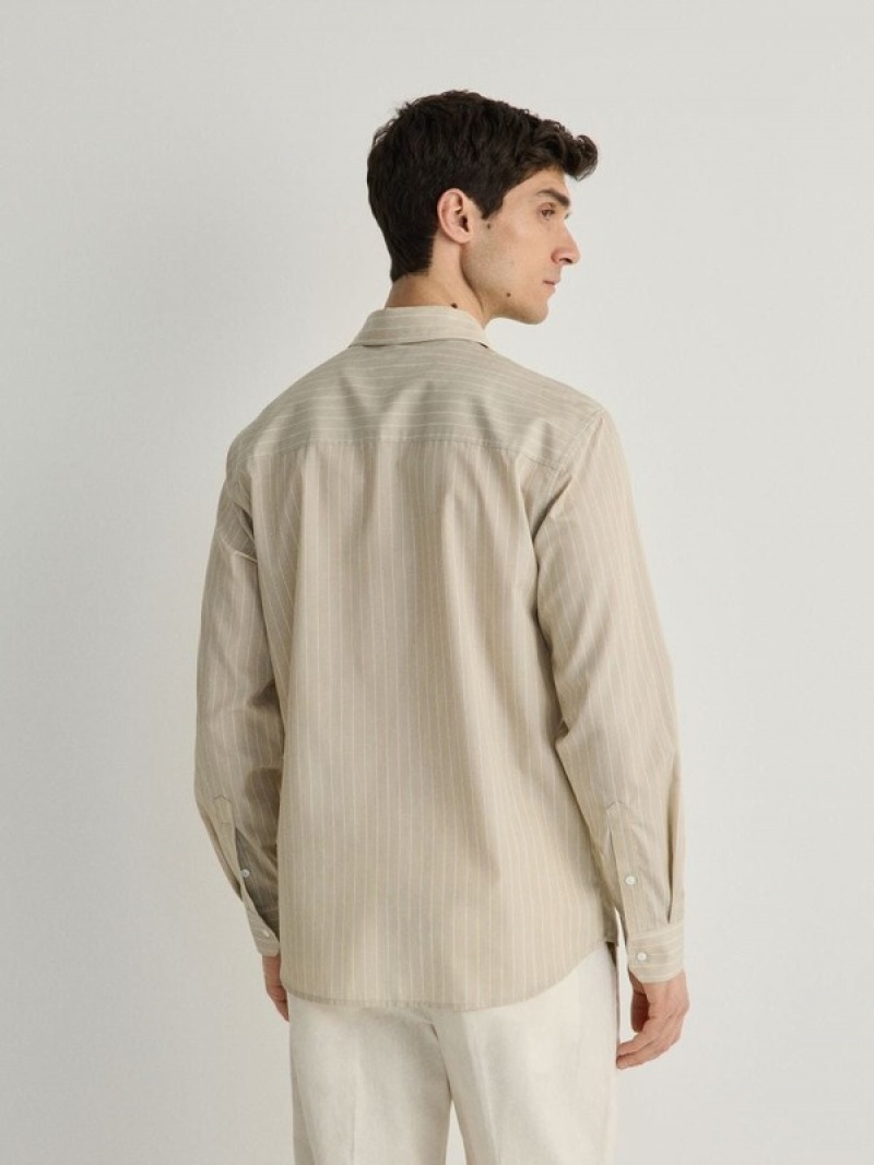 Reserved Kompfort Fit Stripe Hemd Herren Beige | 4298-KPTIQ