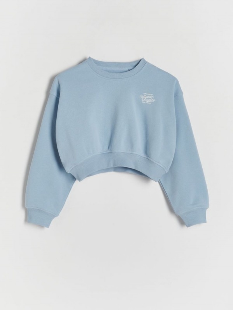 Reserved Kurzes Printed Sweatshirts Mädchen Blau | 9584-KCQRE