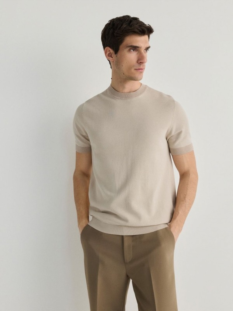 Reserved Kurzes Sleeve Pullover Herren Beige | 6723-UWHEF