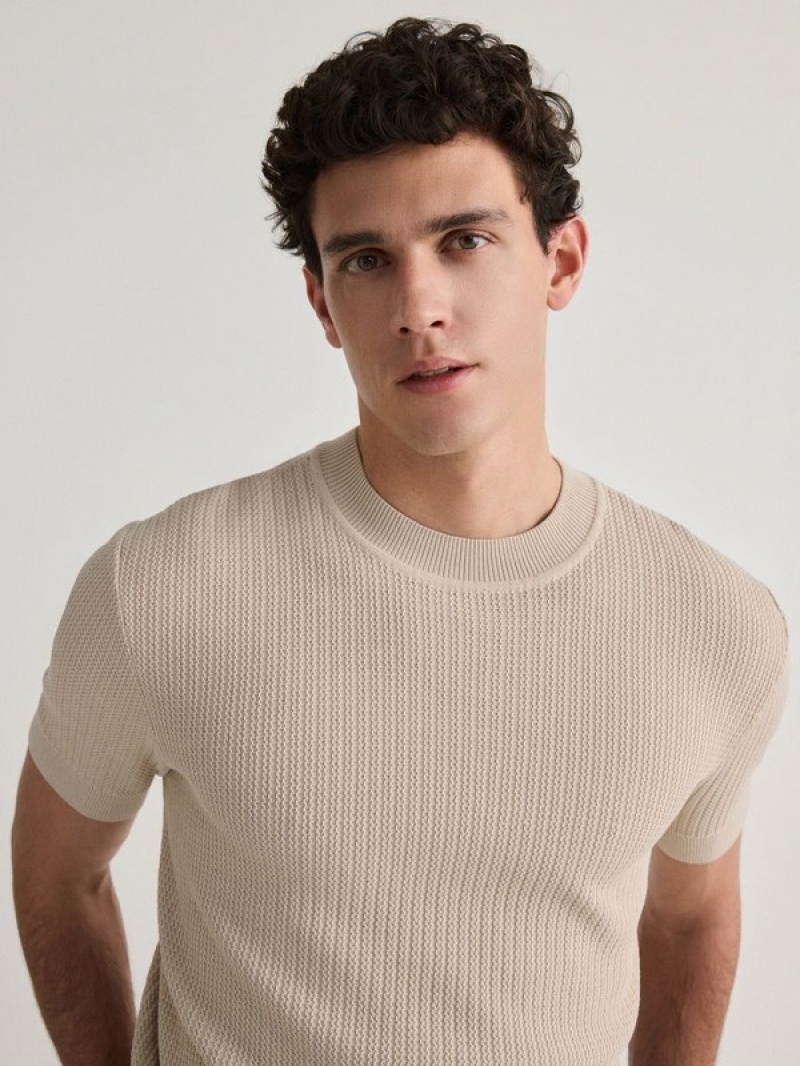 Reserved Kurzes Sleeve Pullover Herren Beige | 1029-GFVKA