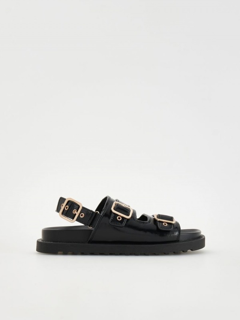 Reserved Leatherbuckles Sandalen Damen Schwarz | 5231-MJQAN