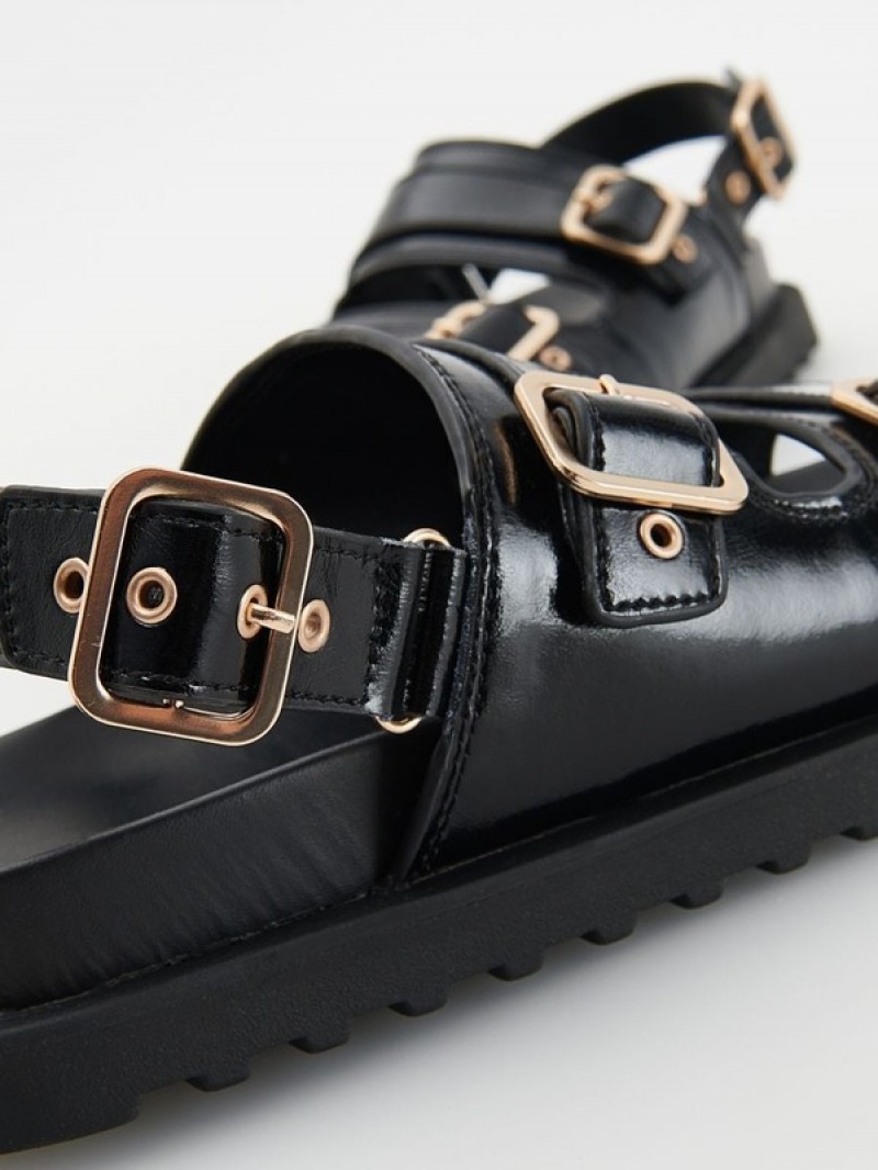 Reserved Leatherbuckles Sandalen Damen Schwarz | 5231-MJQAN