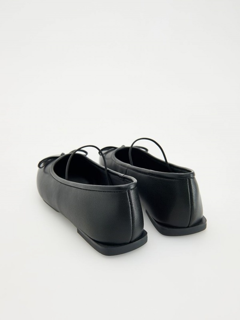 Reserved Leder Ballerinas Halbschuhe Damen Schwarz | 0673-JWDUX