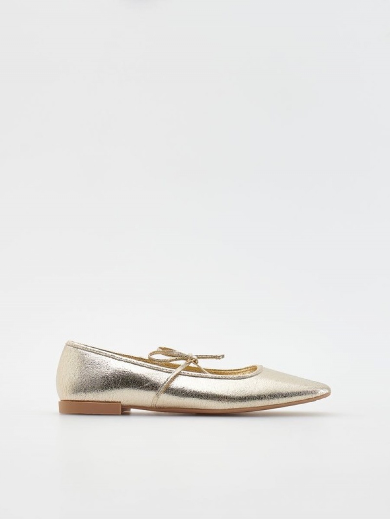 Reserved Leder Ballerinas Halbschuhe Damen Silber | 3085-MECIR