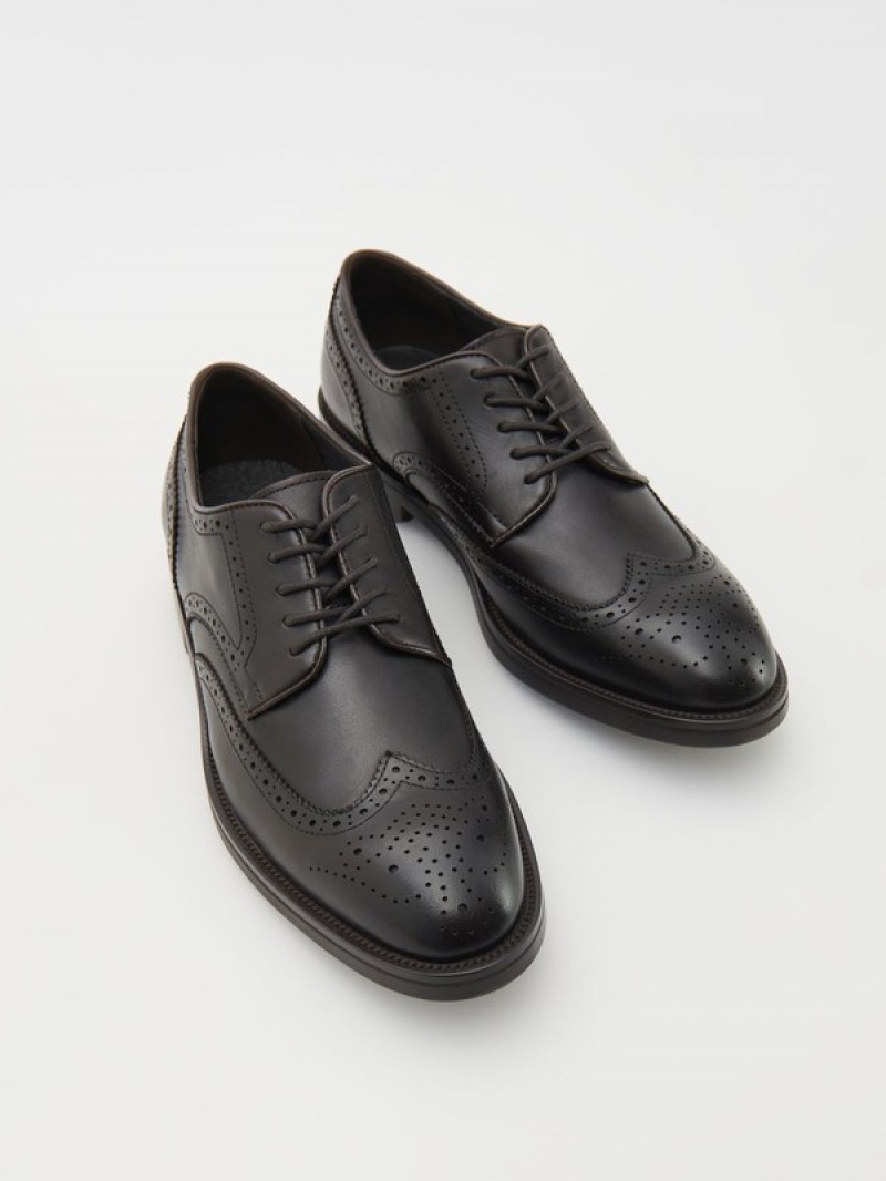 Reserved Leder Derby Schuhe Herren Dunkelbraun | 2594-ANFWI