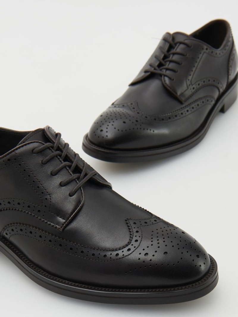 Reserved Leder Derby Schuhe Herren Dunkelbraun | 2594-ANFWI