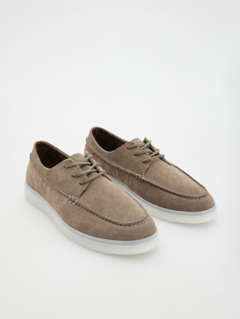 Reserved Leder Derby Schuhe Herren Hellgrau | 4039-ZEVSI