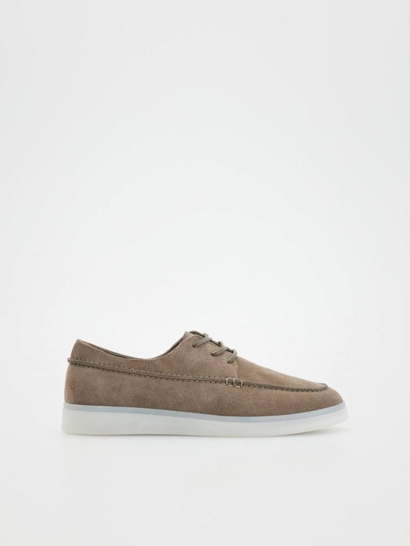 Reserved Leder Derby Schuhe Herren Hellgrau | 4039-ZEVSI