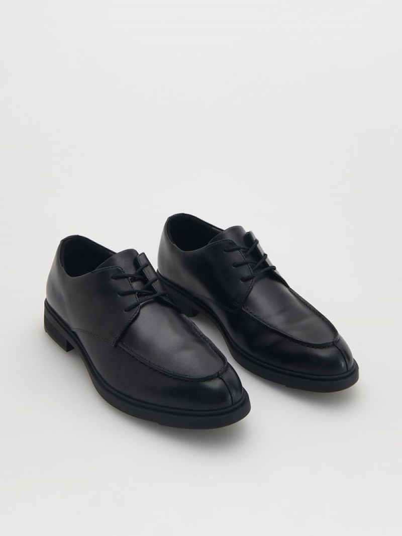 Reserved Leder Derby Schuhe Herren Schwarz | 2174-TXOIQ