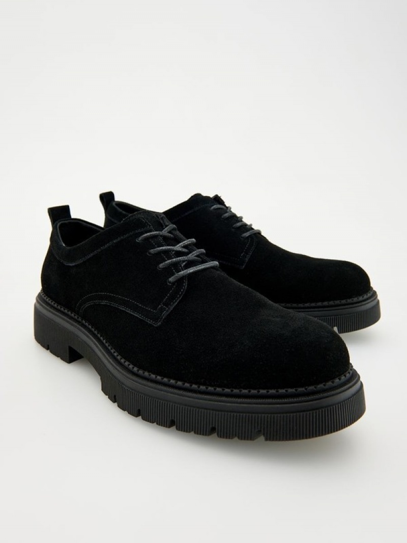 Reserved Leder Derby Schuhe Herren Schwarz | 1852-STMFP