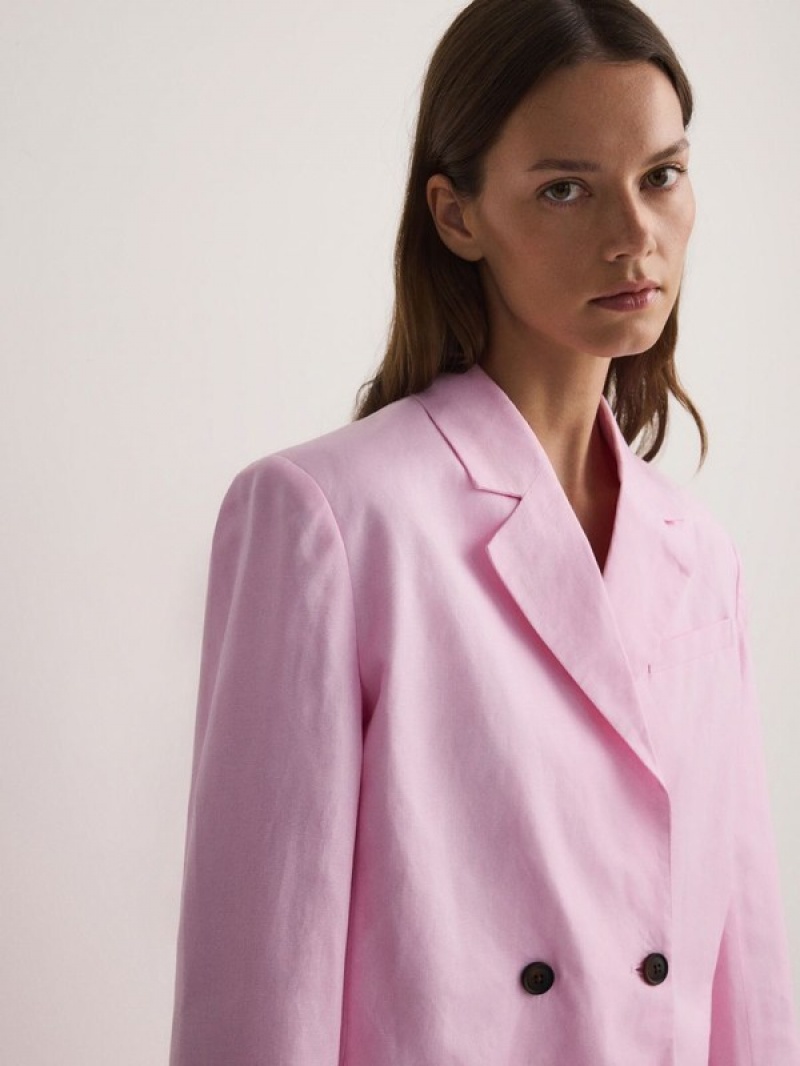 Reserved Linen And Viscose Blend Blazer Damen Rosa | 6739-WHYFV