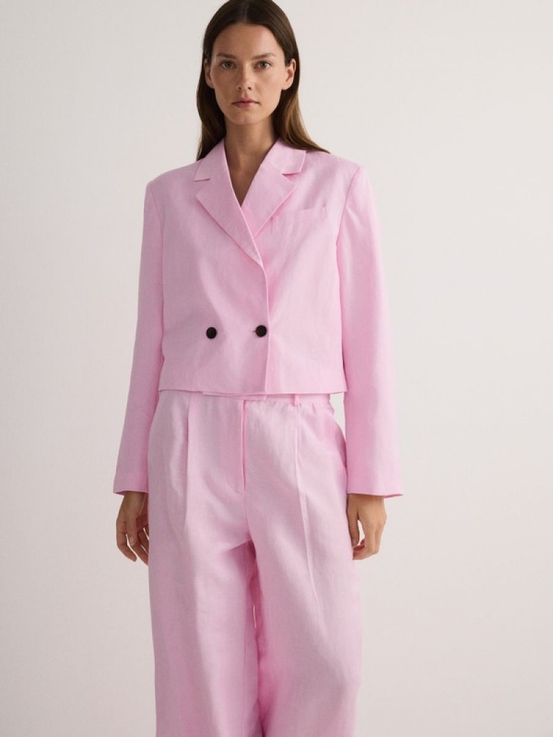 Reserved Linen And Viscose Blend Blazer Damen Rosa | 6739-WHYFV