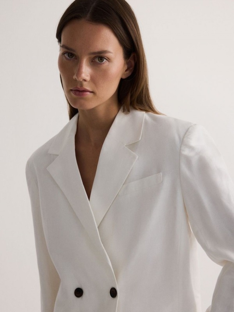 Reserved Linen And Viscose Blend Blazer Damen Weiß | 9063-SPYMN